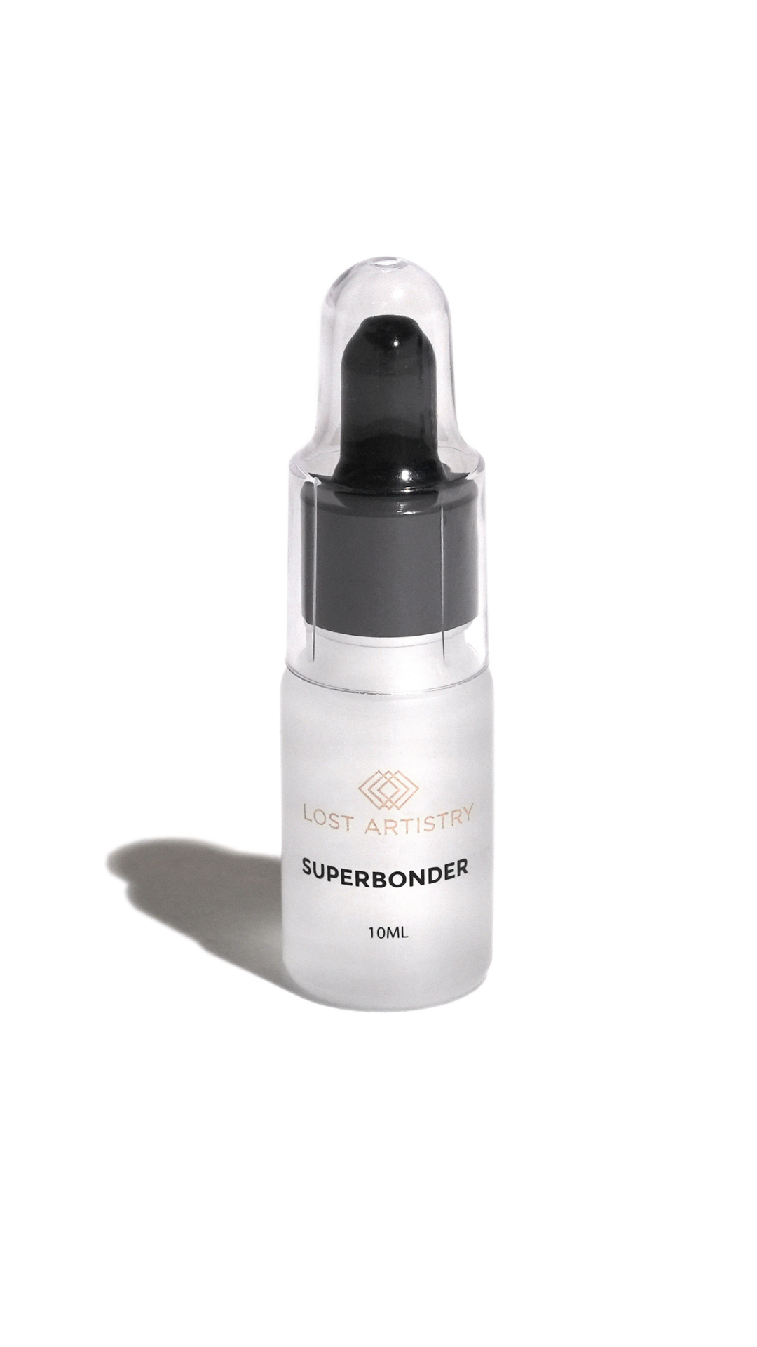 Lost Artistry Superbonder 10ml bottle for eyelash extensions, professional lash retention product.