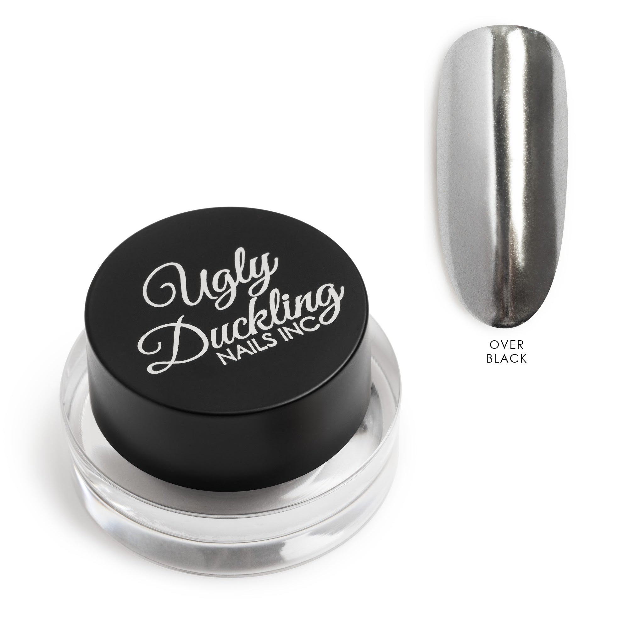 Ugly Duckling Nails Inc. nail polish container with a silver nail next to it on a white background