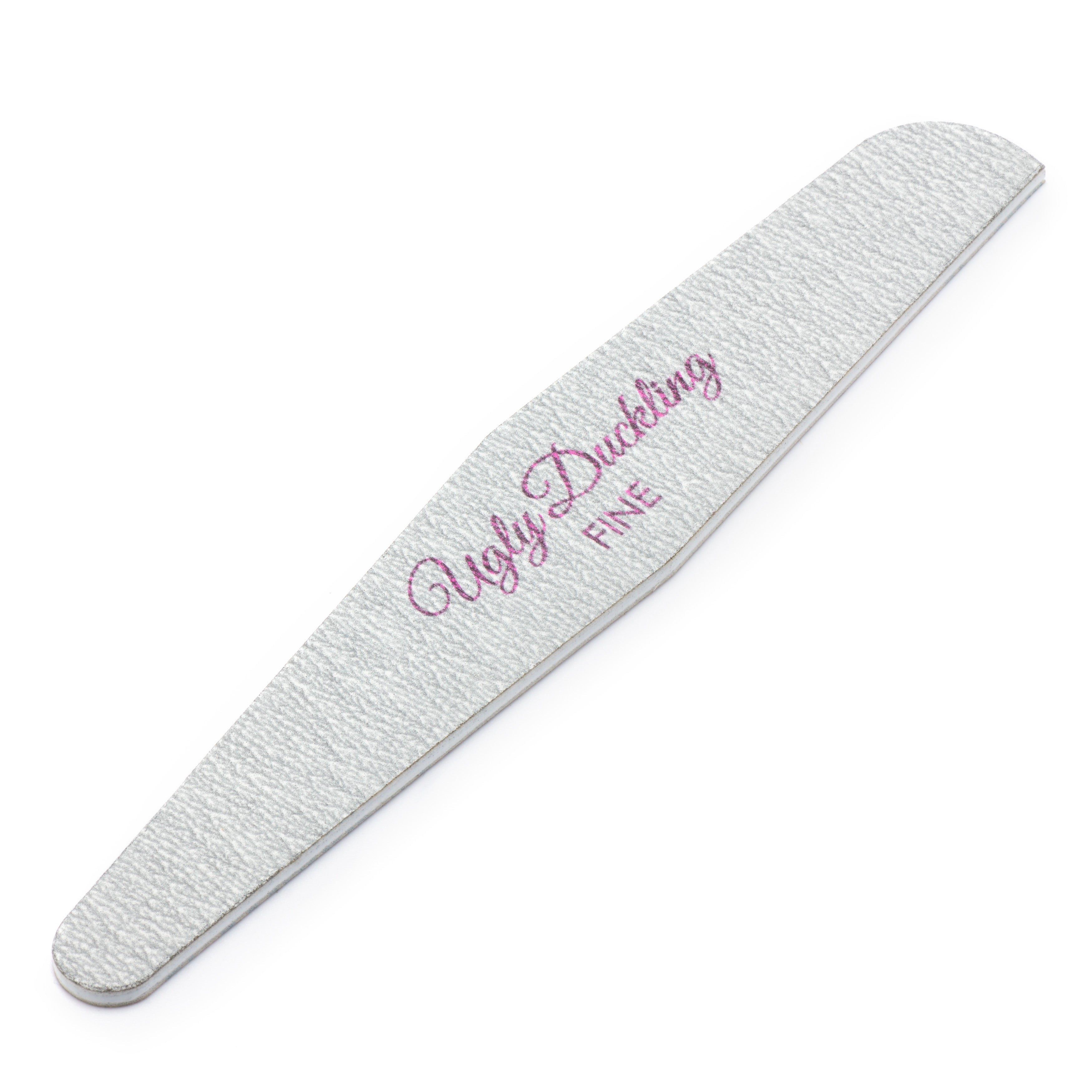 White nail file with 'Ugly Duckling Fine' text on a white background