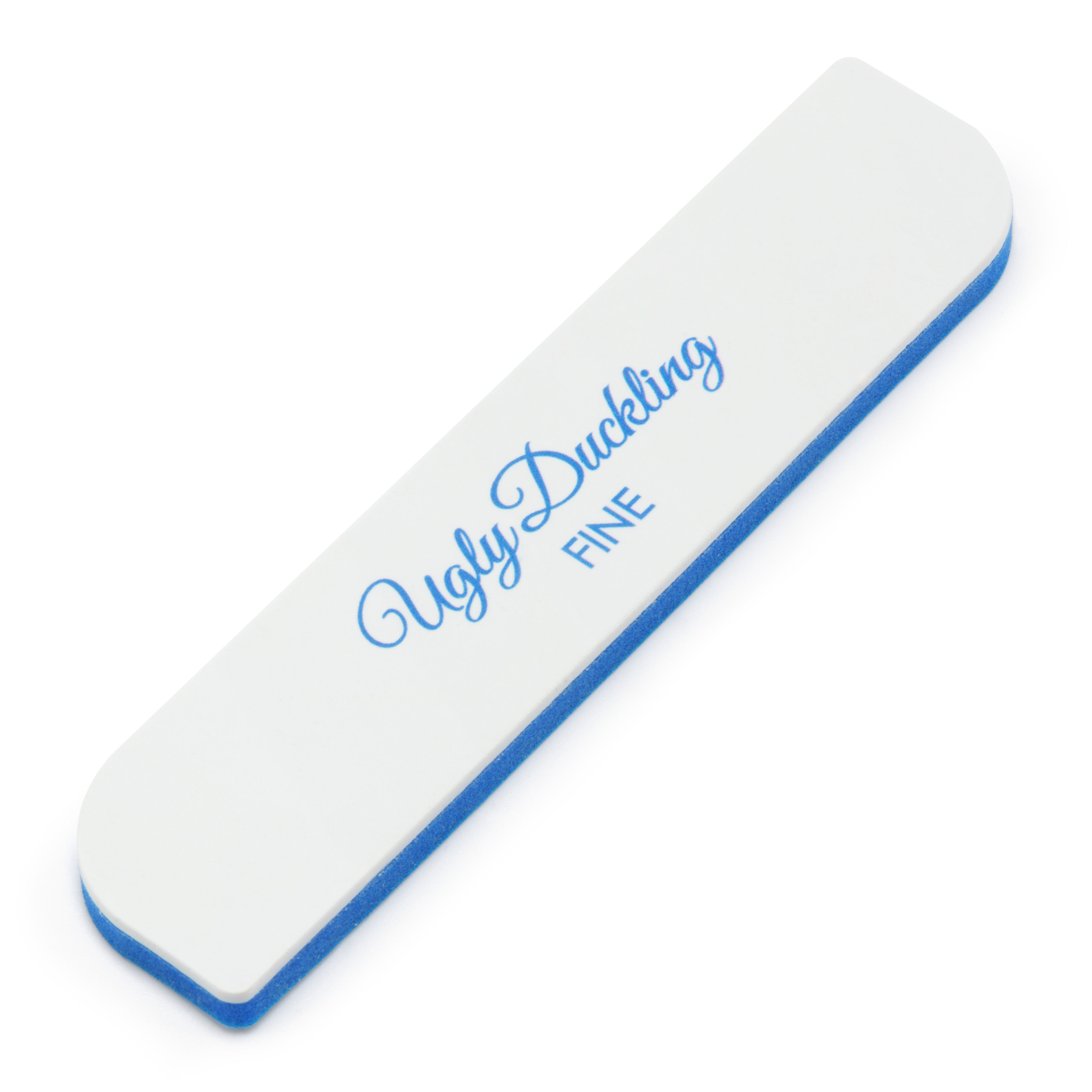 Rectangular white object with blue text on a white background
