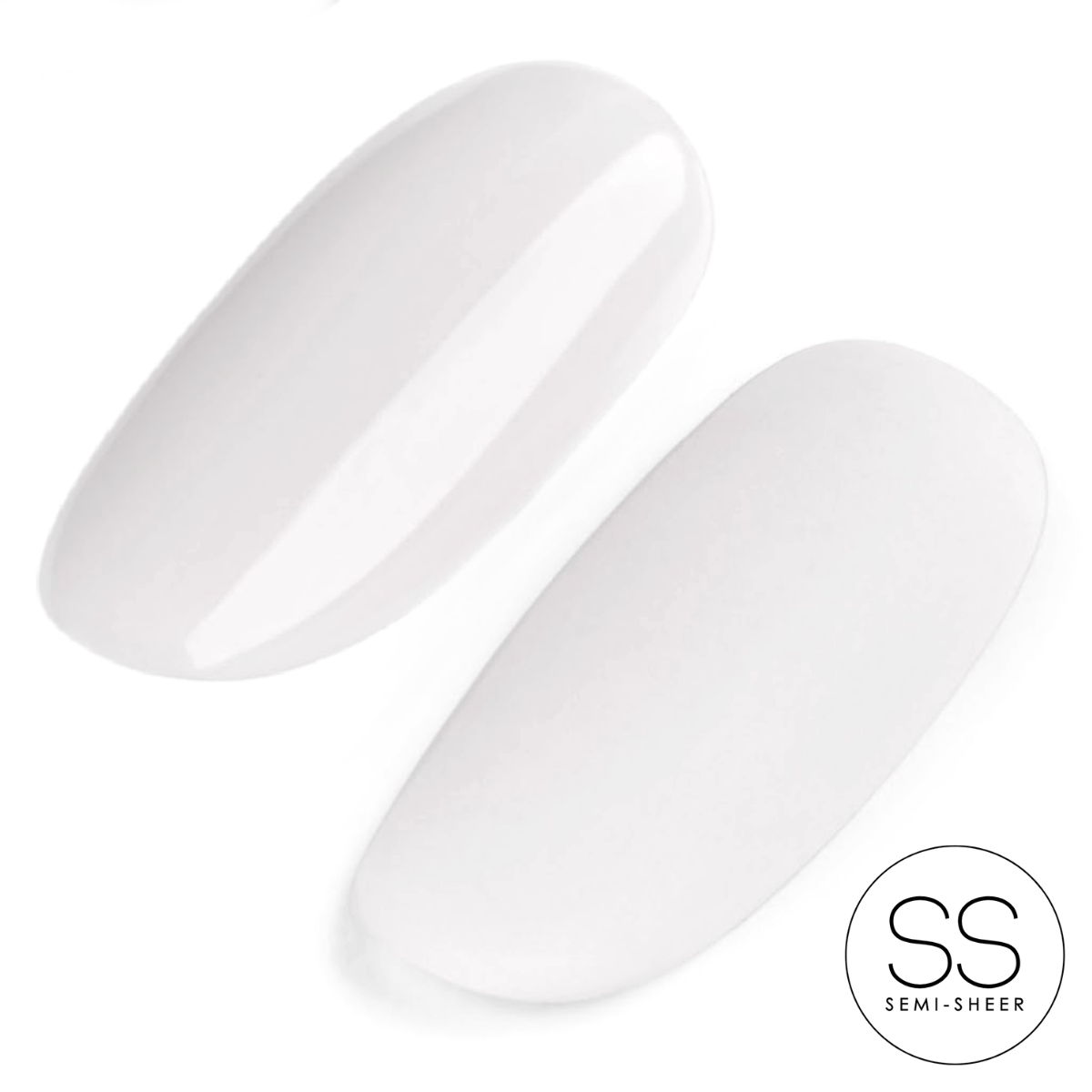 Two semi-sheer white nails on a white background with 'SS Semi-Sheer' label.