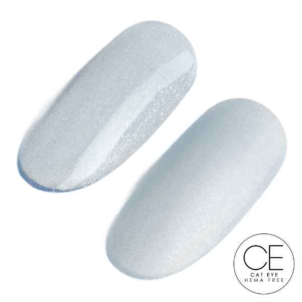 Two blue nail polish samples on a white background with 'CE' logo and text.