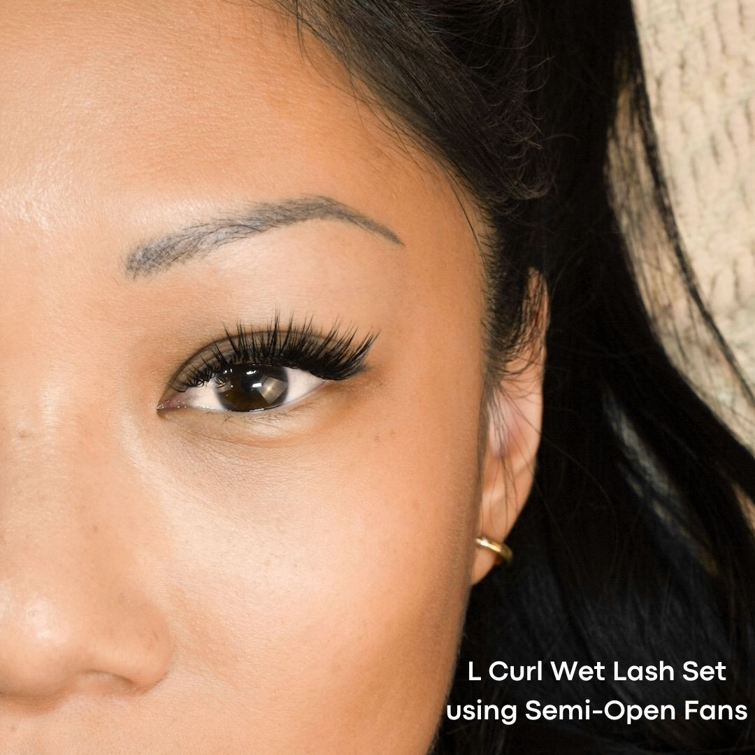 l curl wet lash set using semi-open lash fans