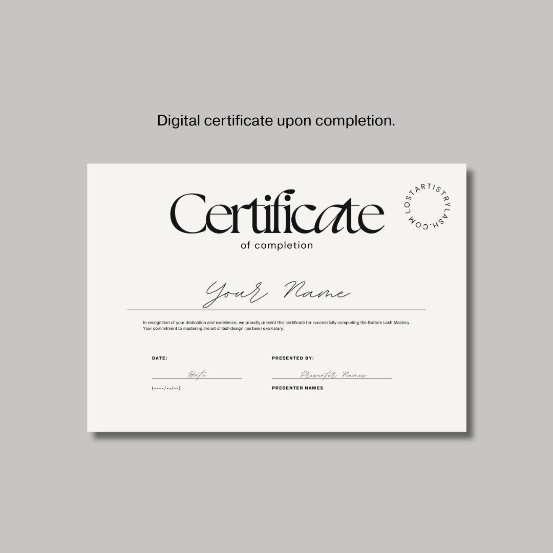 Digital certificate template with placeholder text on a gray background