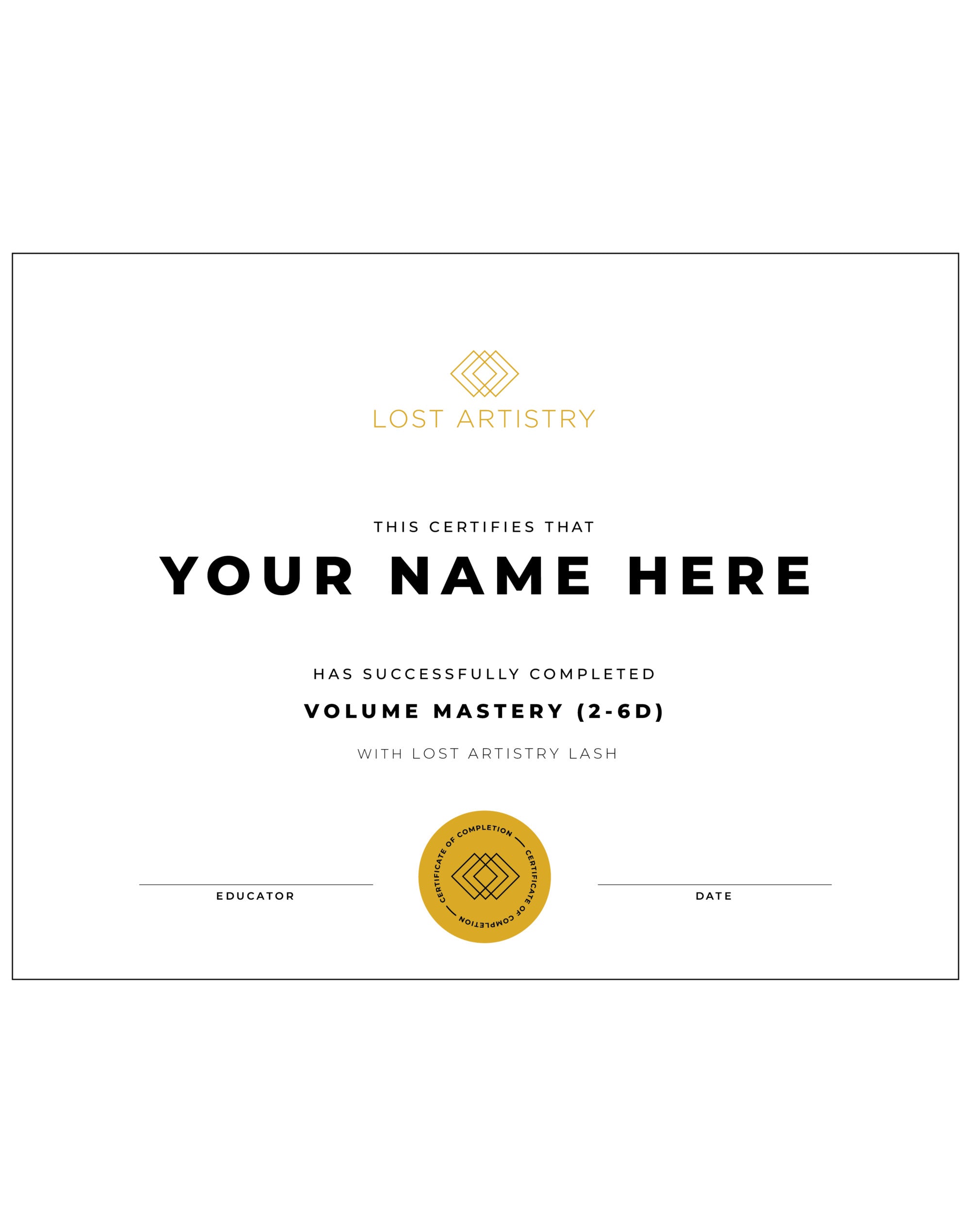 online lash training certificate - volume mastery