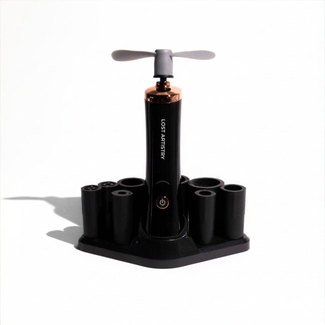 Black lash glue shaker on a white background