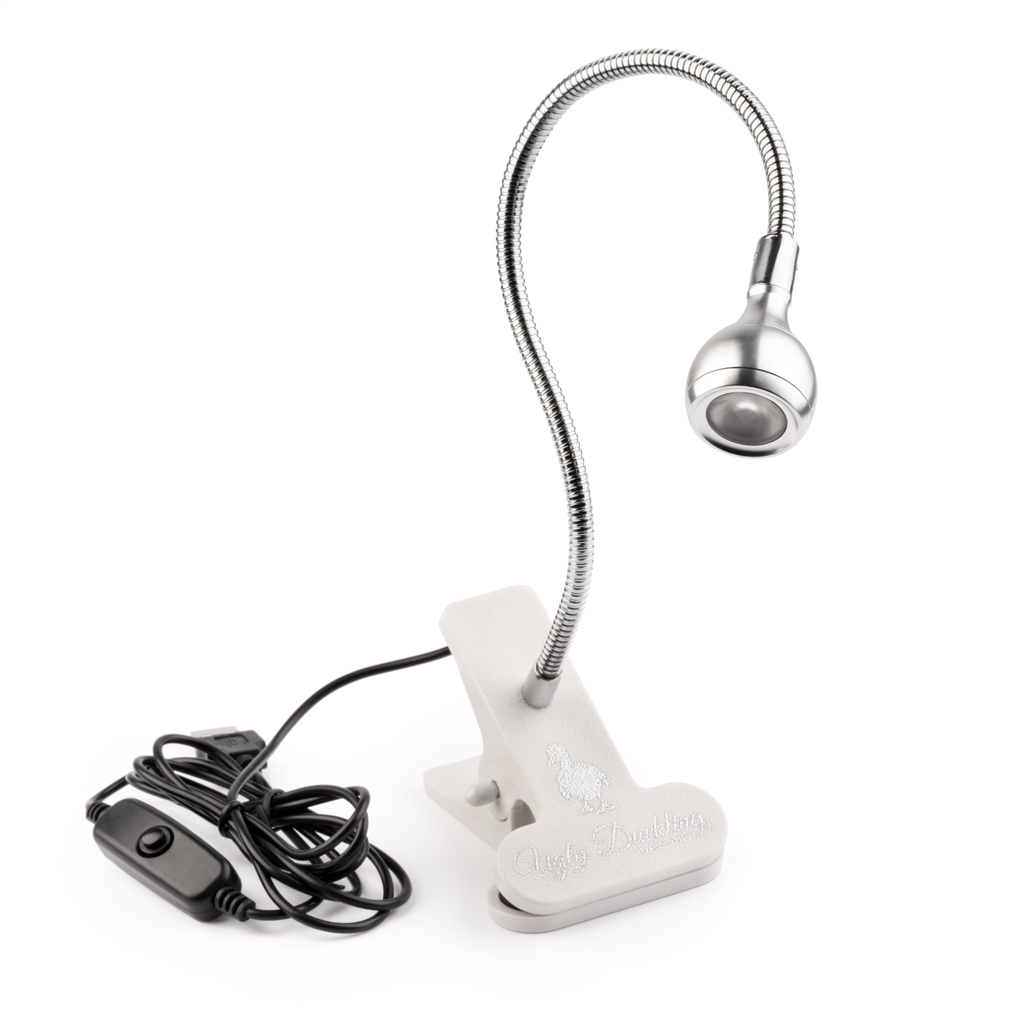 Clip-on nail salon lamp with flexible neck on a white background