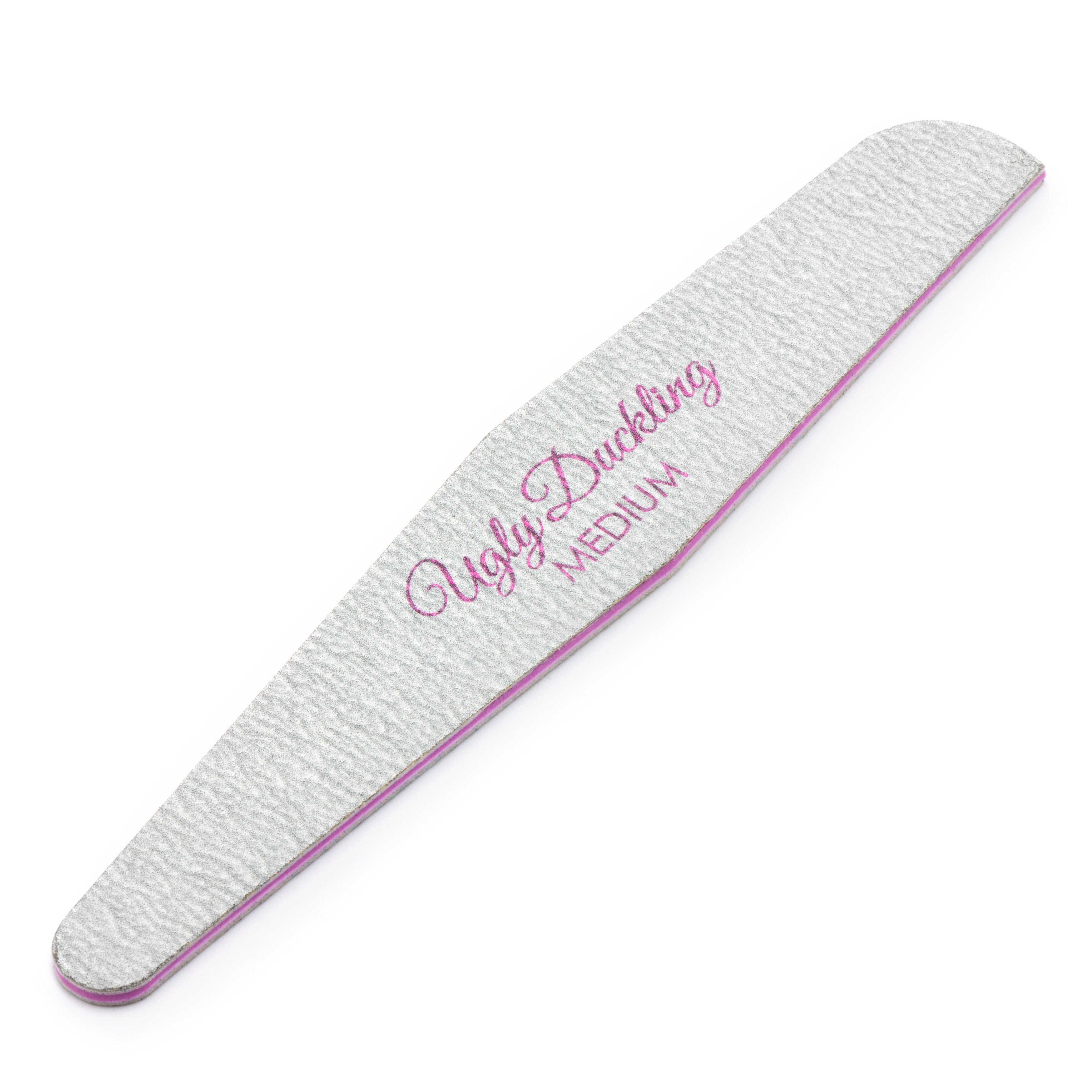 Gray and pink nail buffer with 'Ugly Duckling Medium' text on a white background