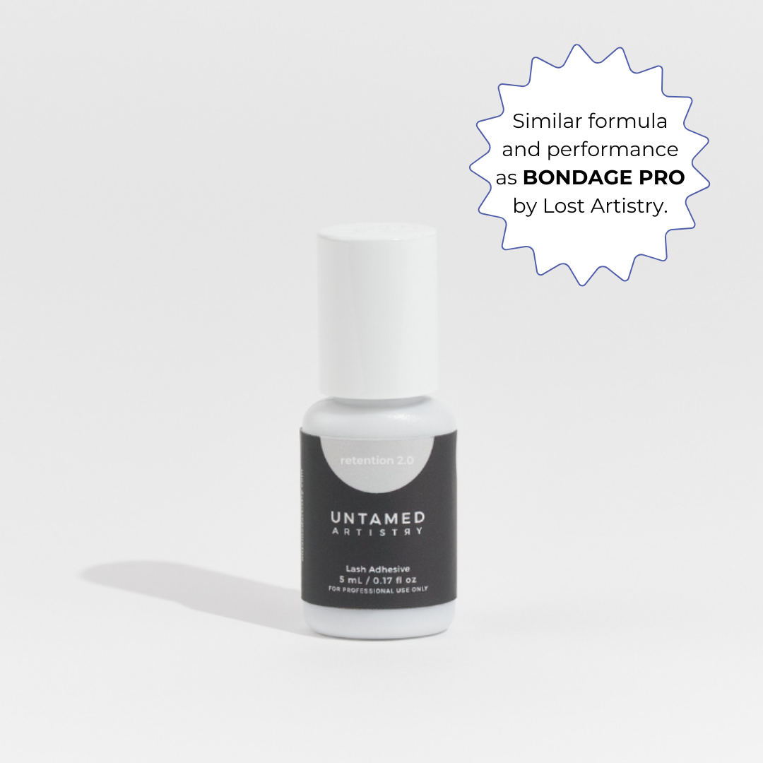 White bottle with black label on a white background, featuring text about similar formula and performance to Bondage Pro by Lost Artistry.