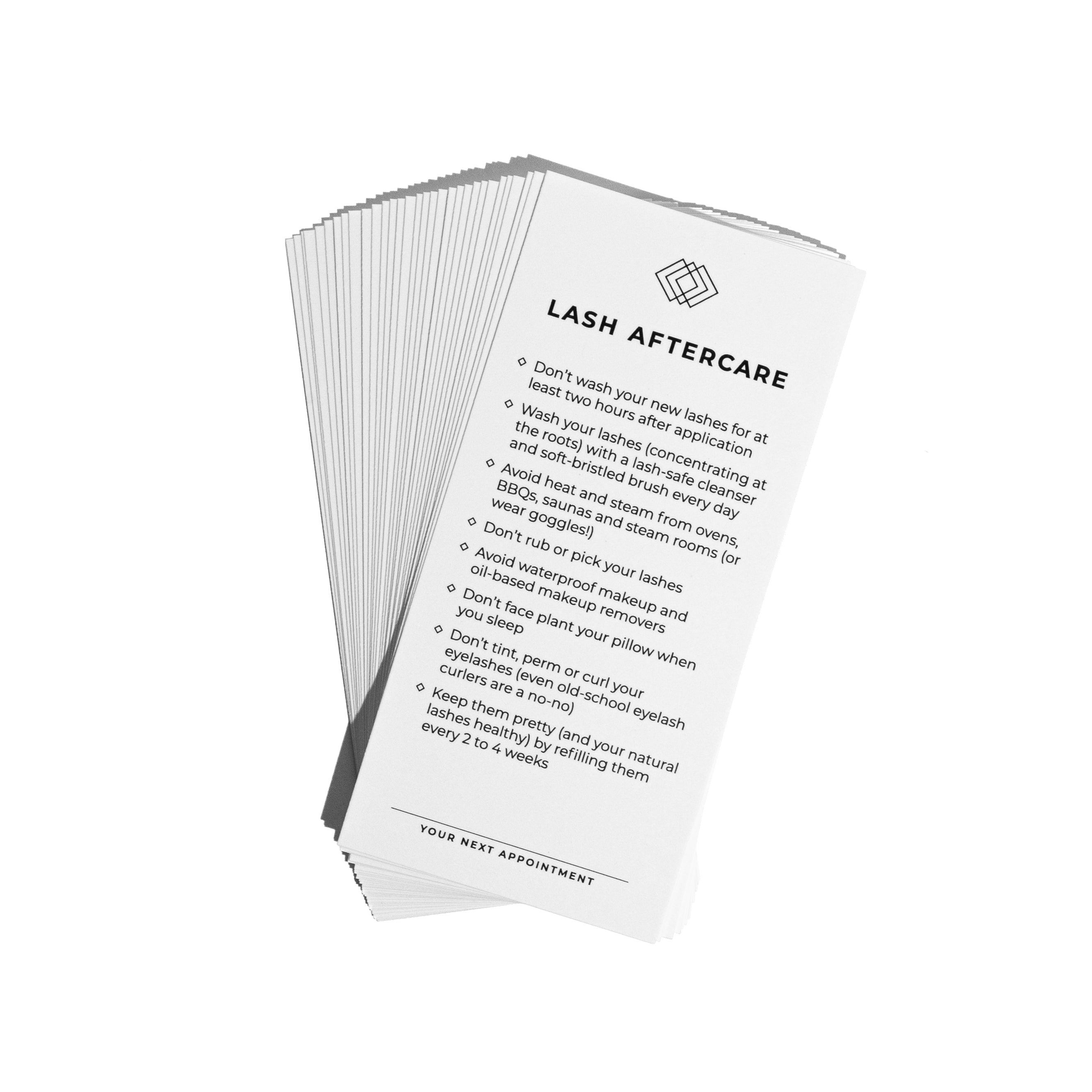 eyelash extension aftercare cards