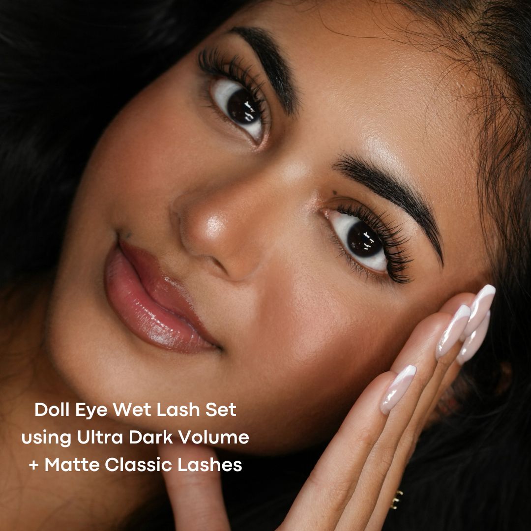 doll eye wet lash set using ultra dark volume lashes