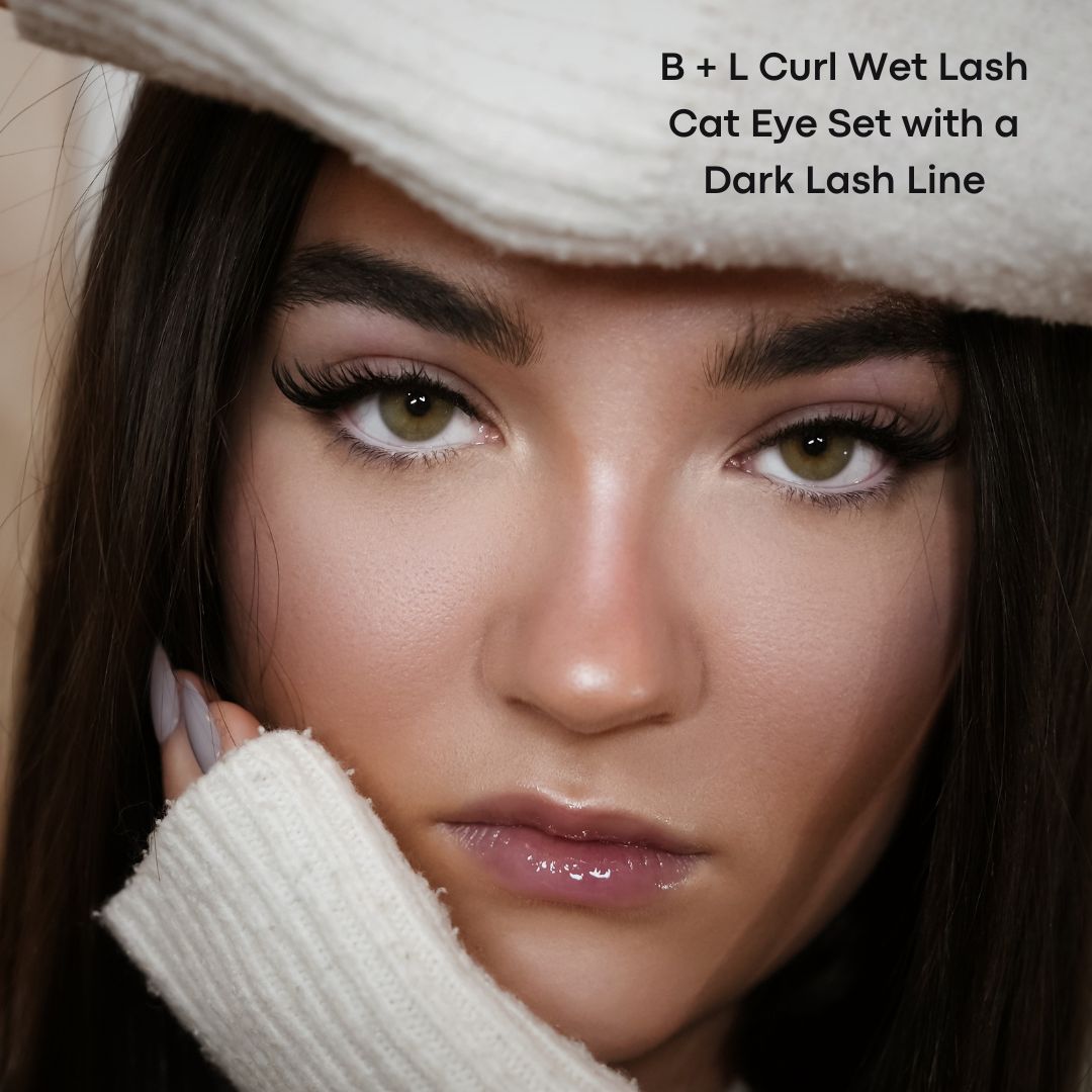 b and l curl wet lash cat eye set with dark lash line