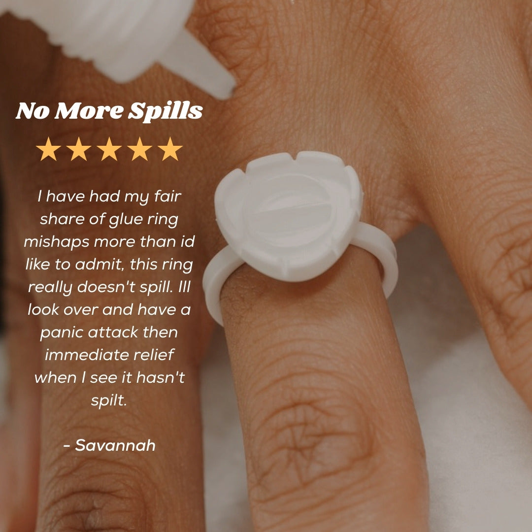 White glue ring on a finger with text about its effectiveness